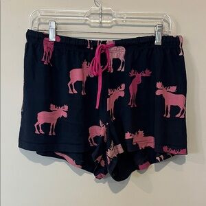 Moose Print Pajama Shorts - Navy and Pink